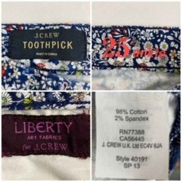 J.Crew Toothpick Liberty Art floral ankle jeans Style 49191 size 25 - Picture 9 of 9